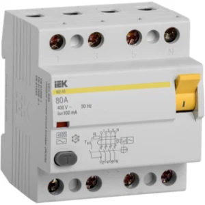 IEK Выключатель дифференциальный (УЗО) ВД1-63 4Р 80А 100мА - MDV10-4-080-100 IEK Выключатель дифференциальный (УЗО) ВД1-63 4Р 80А 100мА - MDV10-4-080-100